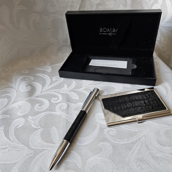 Bombay Black Leather Pen and Business Card Holder Set - Picture 6 of 9